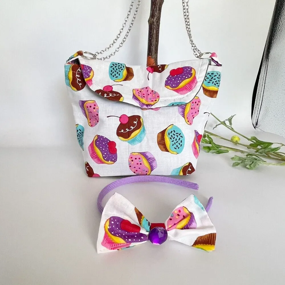 Girls Accessories Cupcakes Purse crossbody Bag & Headband Set